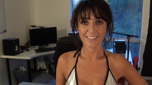 Trimmed pussy Amber Jane in glasses oil massage cowgirl fuck