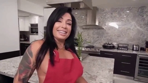 Tight bubble butt brunette massage in the kitchen in HD