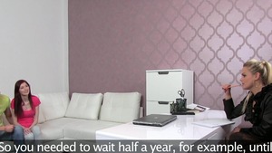 Threesome in company with busty teen chick