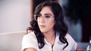 Missionary sex on sofa between big boobs brunette April O'Neil