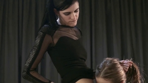 Strapon among mistress wearing spandex in HD