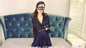 Beautiful 18 yr old Naughty Dom in gloves rides big dildo