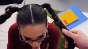 Hardcore nailing alongside brunette