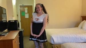 Natural busty cheerleader private fingering on Halloween