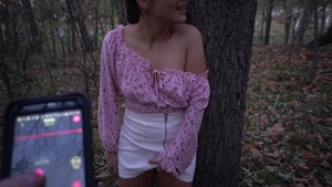 Cumshot outside amongst sexy teen