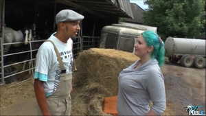 Busty large boobs girl swallow in public